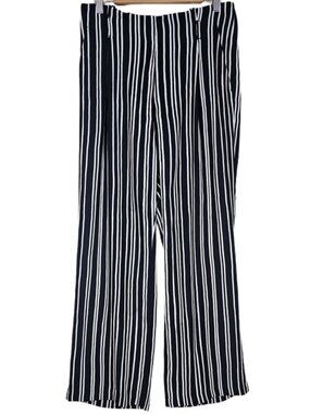 H&M Black & White Stripe Wide Leg Trousers High Waist Sz 12 Dark Academia Chic